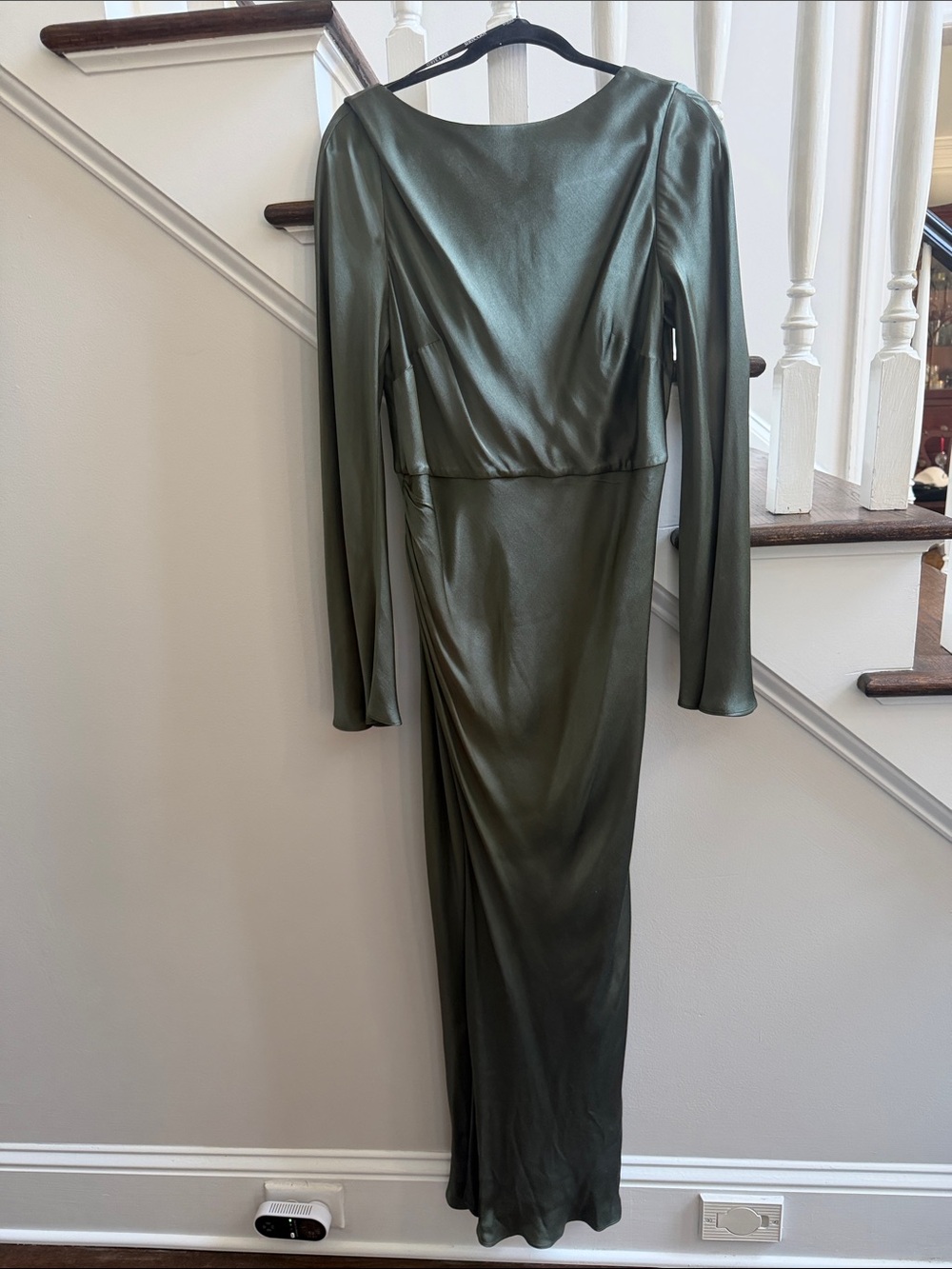 Shona Joy Olive Satin Long-Sleeve Maxi Dress
